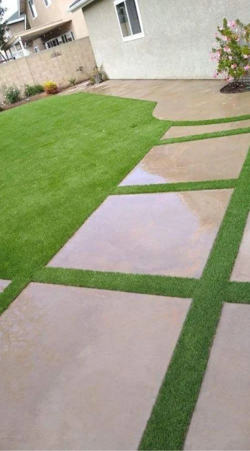 Fake Grass and custom pavers installed at a home in Anaheim Hills California